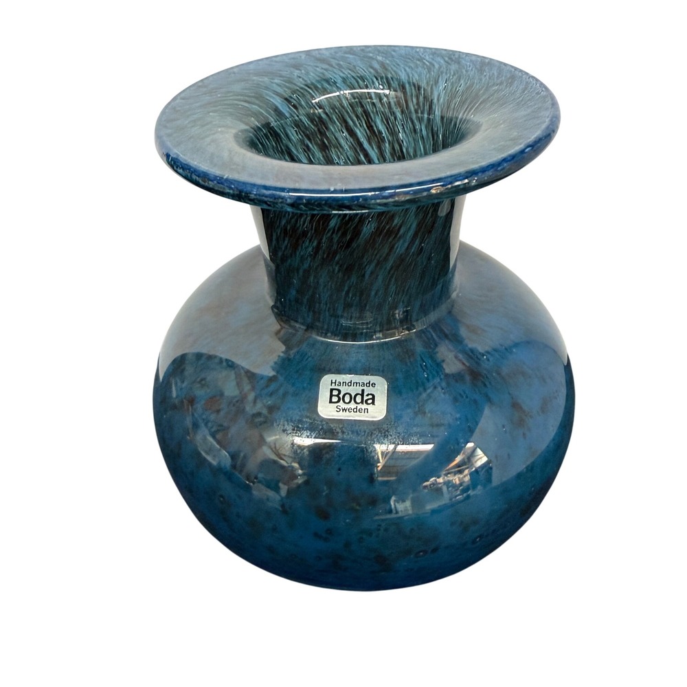 Signed Kosta Boda Art Glass Vase Deep Blue Kjell Engman 42653 4.5" RARE Sweden